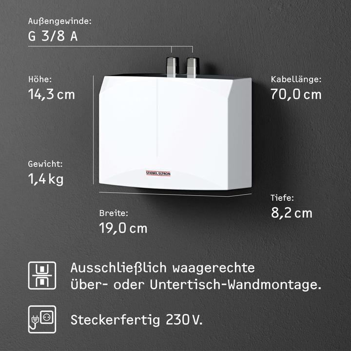 Produktbild Stiebel Eltron DNM 3+MAZ Mini-Durchlauferhitzer+2-Griff Armatur nur fürs Handwaschbecken, 3,5 kW, mit Stecker