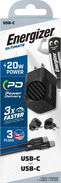 Produktbild Energizer Power-Delivery Ladegerät – 20 W – EU/UK/US, inkl. USB-C Kabel (20 W)