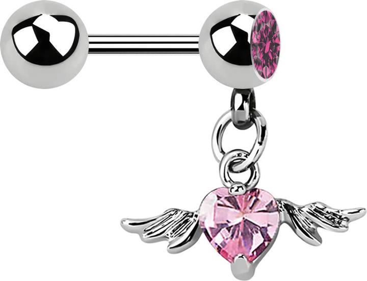 Star Piercing Micro Barbell mit Kugel und Anhänger Flügel Kristallherz pink (Chirurgenstahl 316L, ohne Messing)