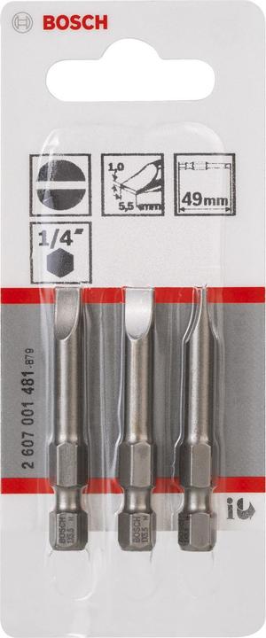 Actual product image Bosch Professional Zubehör Screwdriver bit extra-hard S 1.0 x 5.5, 49 mm, pack of 3 (S 1.0 x 5.5)