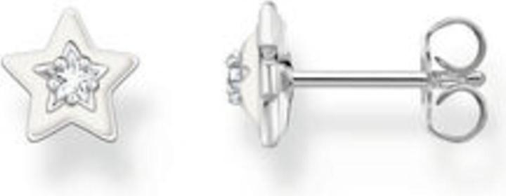 Thomas Sabo Ohrstecker Stern mit weissen Steinen und weisser Kaltemaille Silber (925er Silber, Emaille)