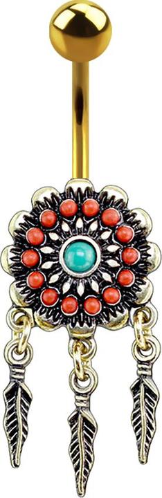 Star Piercing Banane vergoldet Aztec Tribal Blume mit Anhänger (Messing, Chirurgenstahl 316L)