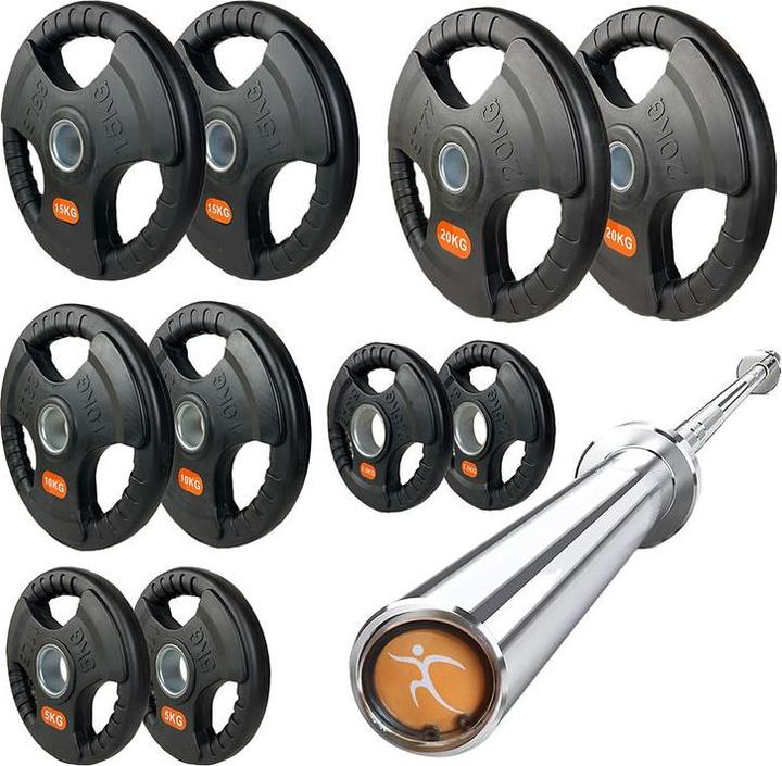Produktbild FlexAthletix Hantelscheiben Set & Langhantel (2 x 10 kg, 2 x 5 kg, 2 x 2.5 kg, 2 x 20 kg, 2 x 15 kg)