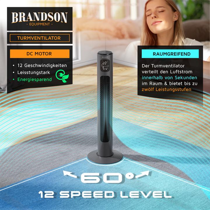 Image du produit Brandson Turmventilator WiFi, Eco DC-Motor 35W, App-Steuerung/Sprachbefehl, Timer, Oszillation, leiser Lüfter (52 dB)