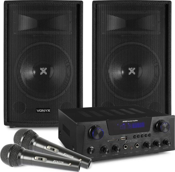 Immagine prodotto Vonyx Singen Sie einfach Karaoke -Set für Erwachsene mit Bluetooth und 2 Mikrofonen - 500W
