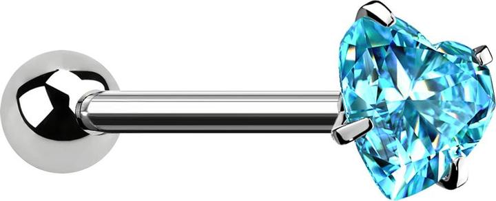 Star Piercing Barbell silber mit Kugel und Kristallherz aqua gefasst (ohne Messing, Chirurgenstahl 316L)