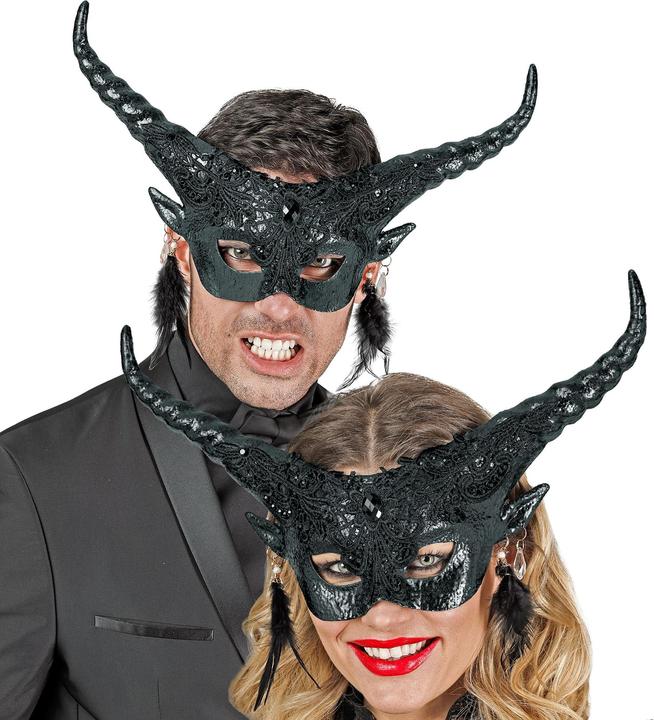 Produktbild Widmann Commedia Dell'Arte Maske Schwarzer Teufel mit Hörnern