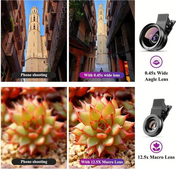 Image du produit PhoneLook APEXEL Objectif 2 en 1 pour smartphone Ultra Grand Angle 0.45x & Super Macro zoom optique