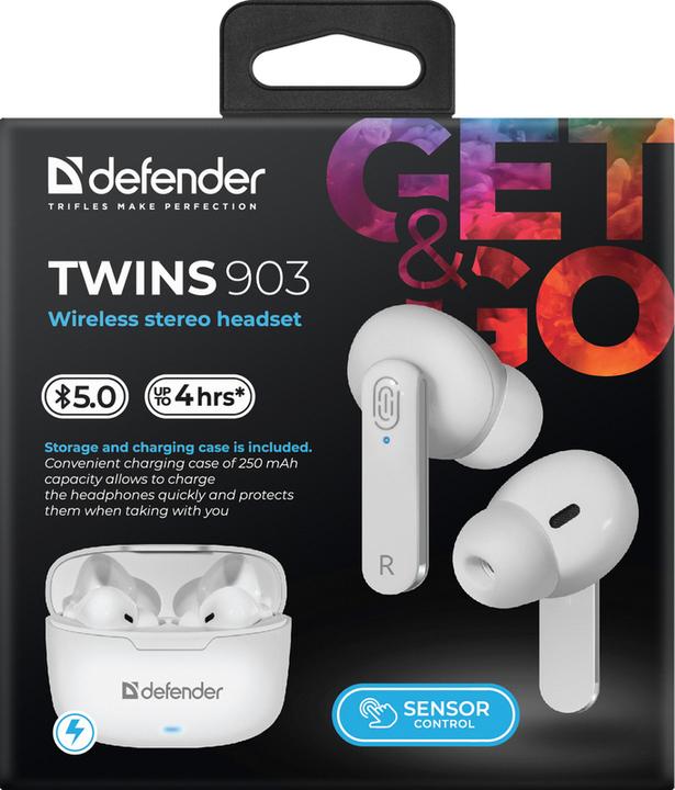 Produktbild Defender Bluetooth-Kopfhörer TWINS 903 weiss (ANC, 4 h, Kabellos)