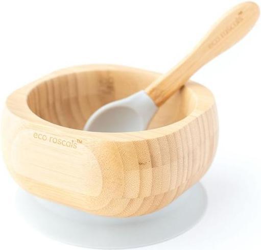 Productafbeelding Eco rascals Bamboe kom met zuignap en lepel grijs