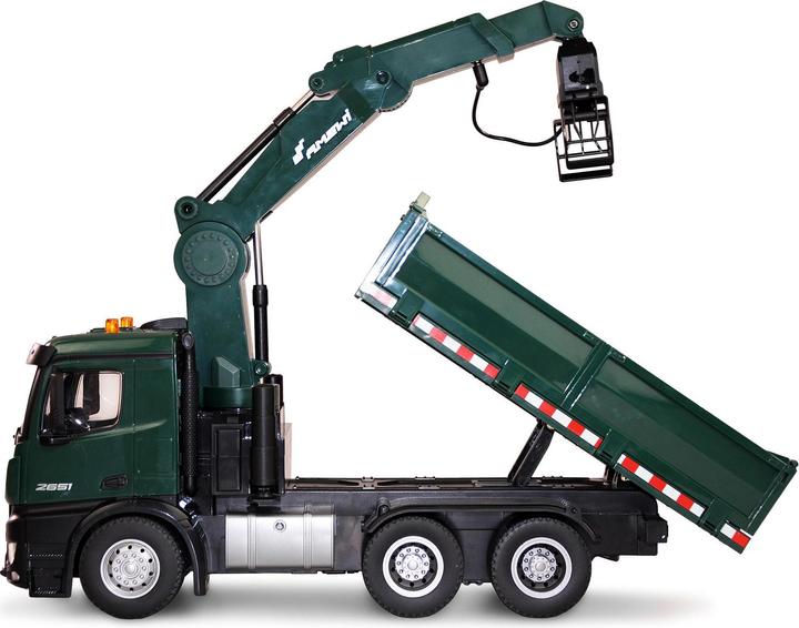 Immagine prodotto Amewi Autocarro Gru Patente Mercedes-Benz Arocs Con Cassone Ribaltabile Rtr Verde (RTR pronto all'uso)