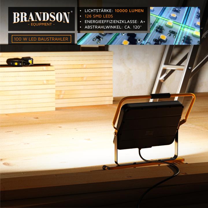 Produktbild Brandson Baustrahler, 100W LED Arbeitsleuchte, Tragegriff, 10000 Lumen, Bauscheinwerfer, 4m Kabel, IP65 (9500 lm)