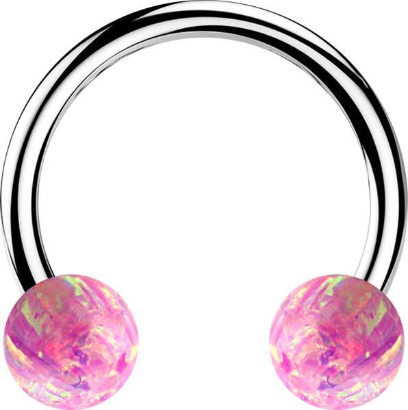 Produktbild Star Piercing Micro Circular Barbell silber mit zwei Kugeln Opal pink (ohne Messing, Chirurgenstahl 316L)
