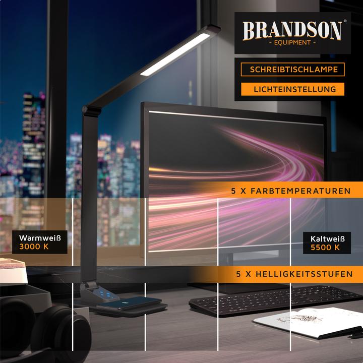 Immagine prodotto Brandson Schreibtischlampe Metall-Design, USB Ladeanschluss, kabelloses Laden wireless Charging, Dimmfunktion (500 lm)