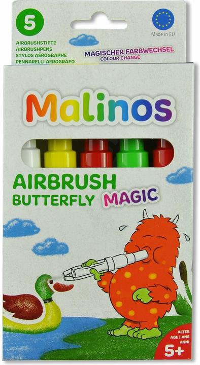 Actual product image Malinos Airbrush pens Magic Butterfly 5colours + stencil 5+ (multicolour, 5 x)