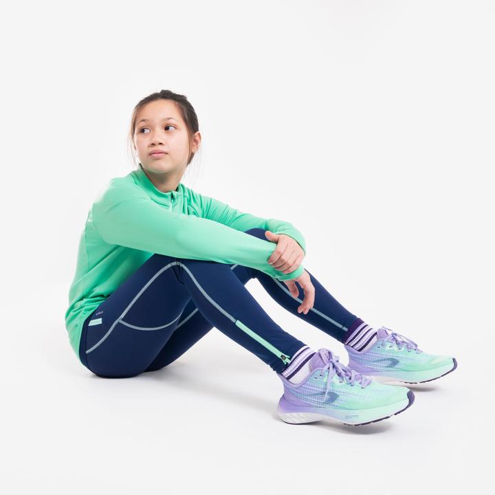 Image du produit Kiprun Cuissard long enfant zippé - Dry+ 900 bleu foncé/vert