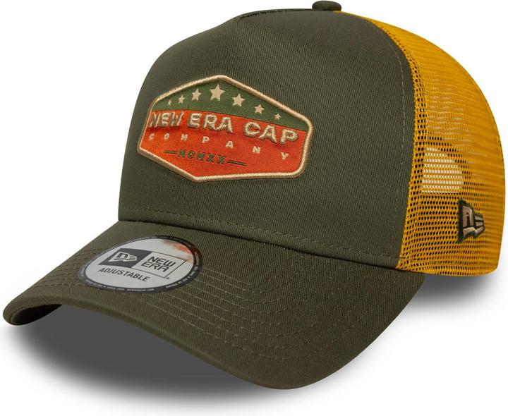 New Era A-Frame Mesh Trucker Cap - Brand Patch Oliv (One Size)