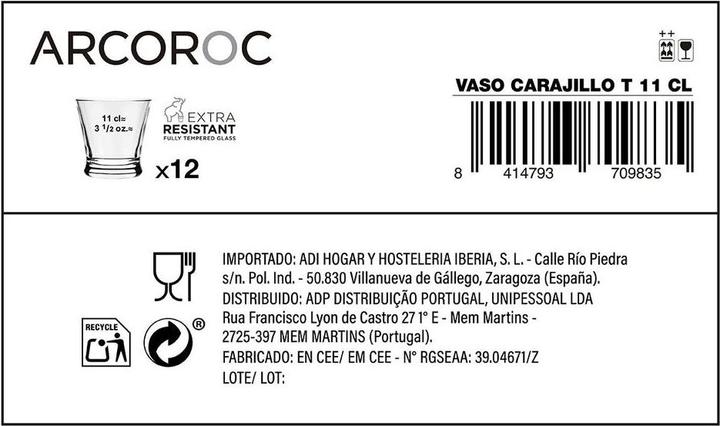Nährwerte und Zutaten Arcoroc Gläserset Carajillo Glas 110 ml Kaffee (12 Stück) (0.11 l, 12 x)