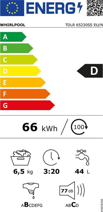 Energie-Label Whirlpool TDLR 65230SS EU/N (6.50 kg, Unten, EU-Stecker)