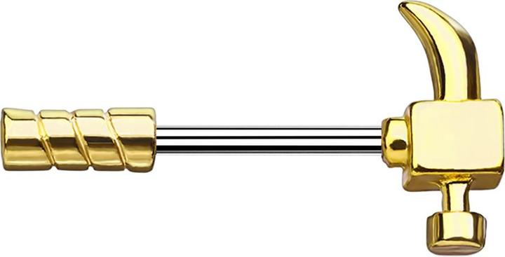Star Piercing Micro Barbell Hammer vergoldet (Messing, Chirurgenstahl 316L)