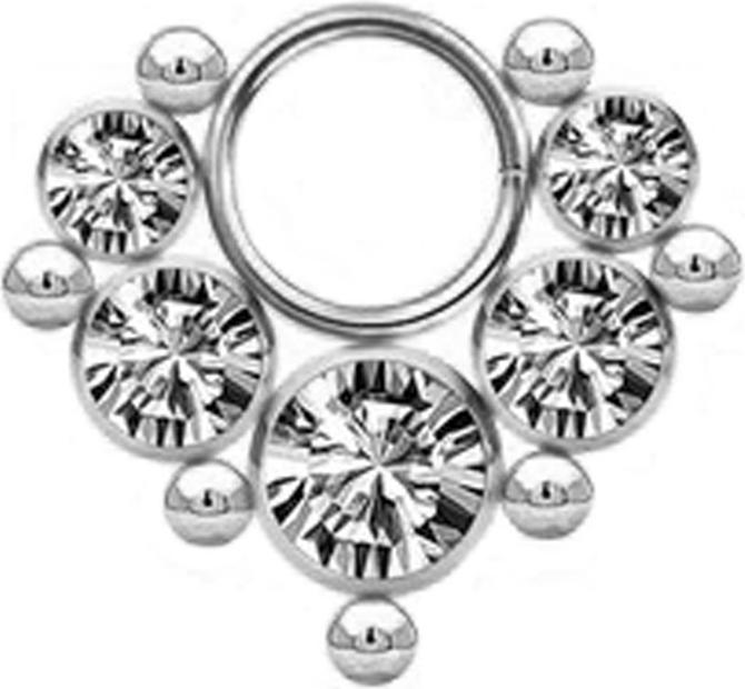 Star Piercing Anhänger silber fünf Kristalle silber mit sieben Kugeln (ohne Messing, Chirurgenstahl 316L)