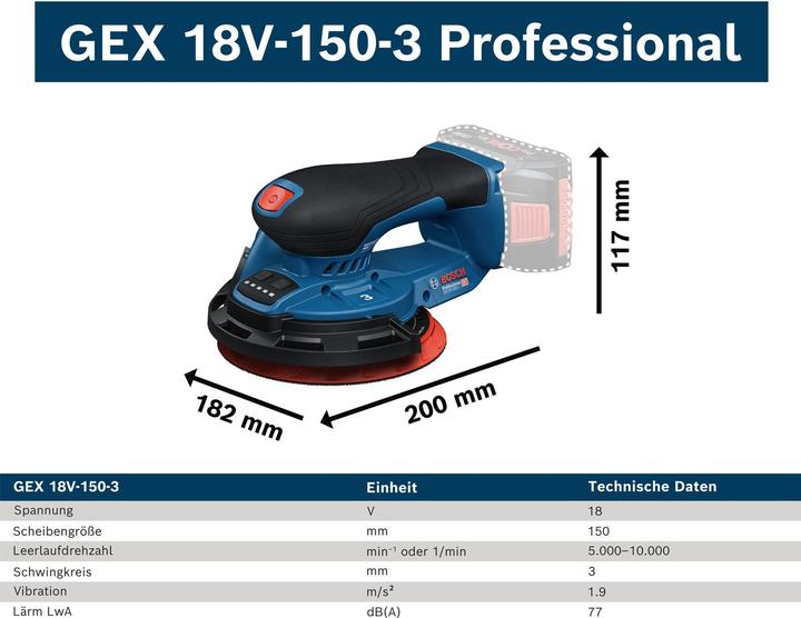Actual product image Bosch Professional Akku-Exzenterschleifer GEX 18V-150-3 (Eccentric grinder)