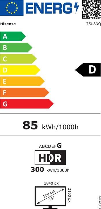 Etichetta energetica Hisense TV 75U8NQ (75", U8NQ, Mini-LED, UHD, 2024)