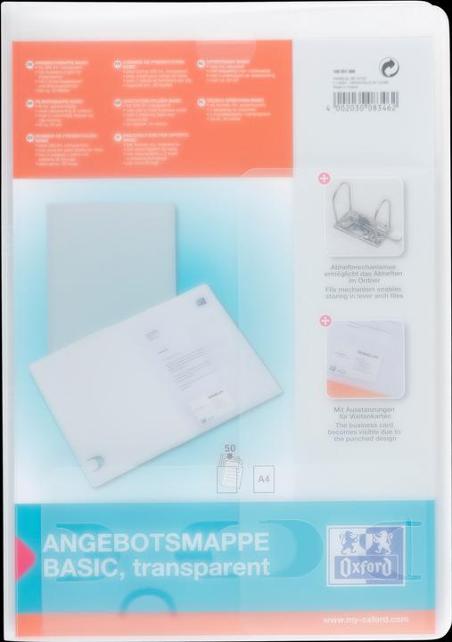 Produktbild Elba Angebotsmappe image basic, für DIN A4, farblos für ca. 70 Blatt, PP 0,5 mm, Ablage im Ordner möglich (A4, 1 x)