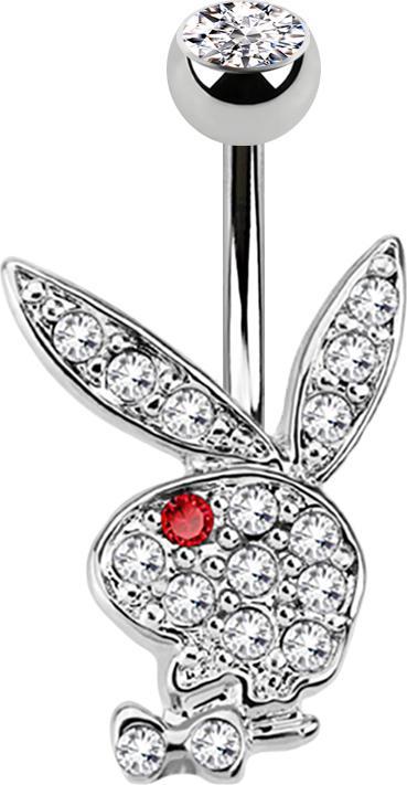 Star Piercing Banane silber mit Playboy Bunny rot (Chirurgenstahl 316L, ohne Messing)