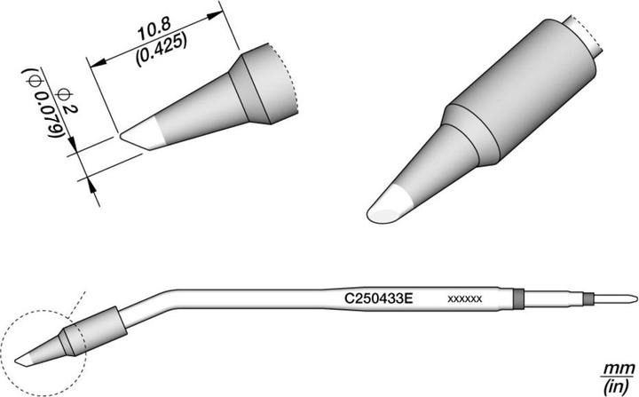 Produktbild JBC Lötspitze Serie C250, Rundform, C250433E/Ø 2.0 mm, abgeschrägt (Lötspitze)