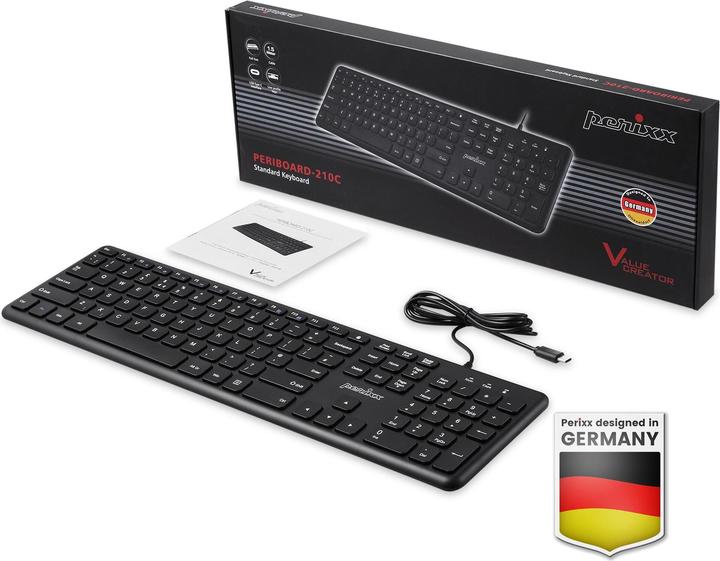 Actual product image Perixx PERIBOARD-210 C, DE, wired, quiet keys, black (DE, Cable)