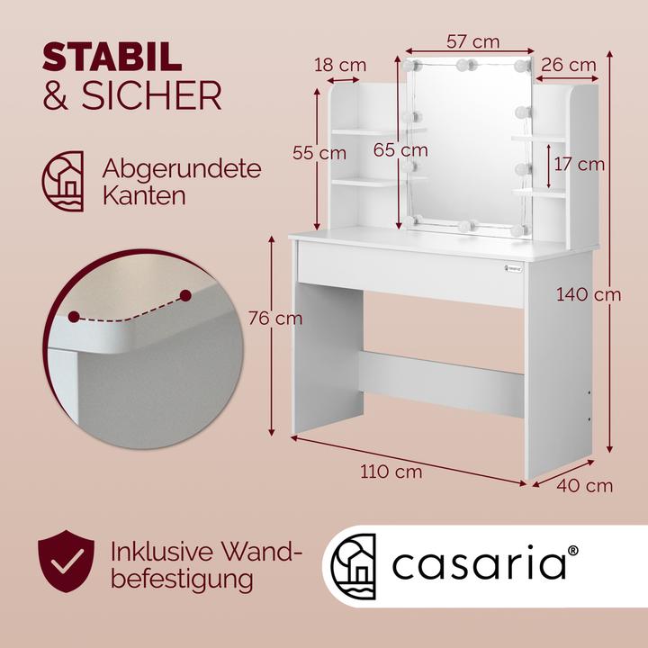 Image du produit Casaria Coiffeuse (108 x 40 x 140 cm)