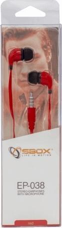 Image du produit Sbox Ecouteurs stéréo avec micro EP-038 rouge (Filaire)
