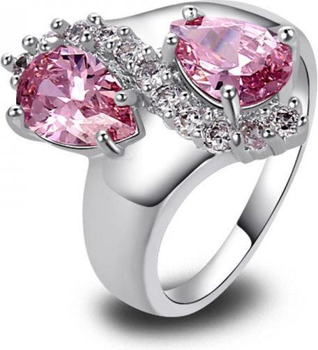 Hermex versilberter Ring mit Rosa Saphir / Zirkonia - Gr. 54 / Size 7 (7, 54)