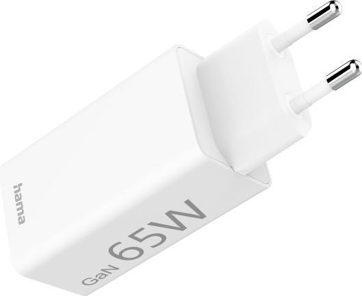 Produktbild Hama Schnellladegerät, GaN, 1x USB-C PD, 1x USB-A QC, Mini-Ladegerät, 65 W, Weiss (65 W)