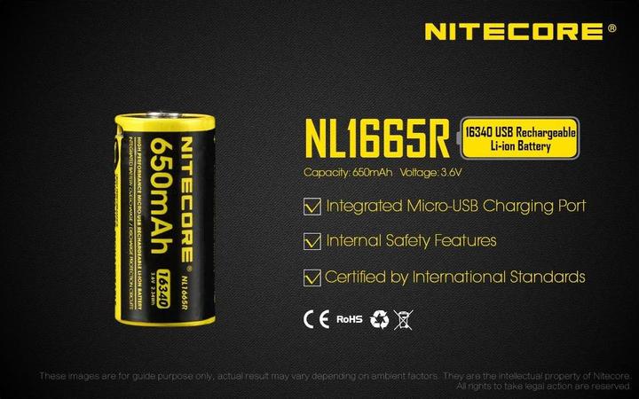 Image du produit Nitecore Li-Ion Akku Typ 16340 - 650mAH - NL1665R
