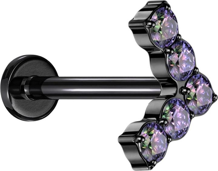 Image du produit Star Piercing Micro Threadless Labret noir angle avec des cristaux multicolores foncés (sans laiton, Titane G23)