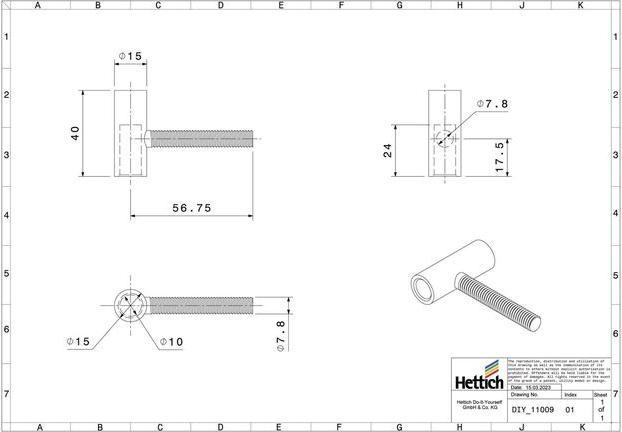 Produktbild Hettich Rahmenoberteil verzinkt 15 mm, 2 Stck
