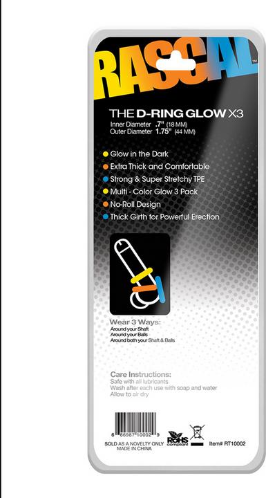 Actual product image Pipedream The D-Ring Glow - X3 - Glow in the dark (4.45 cm)