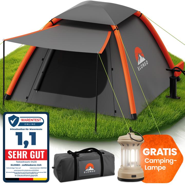 Eloneo Aufblasbares Zelt mit Vordach & Luftpumpe, Camping Zelt wasserdicht, Luftzelt Ultraleicht (Tente gonflable, 6.50 kg, 4 personnes)