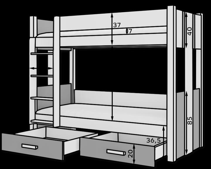 Actual product image ADRK Furniture Double Bunk Bed with Mattresses ARTA 180x80 (180 x 80 cm)