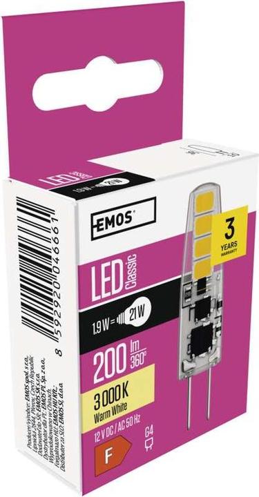 Immagine prodotto Emos Lampada LED JC classica / G4 / 1,9 W (21 W) / 200 lm / Bianco caldo (G4, 2 W, 200 lm, 1 x, F)