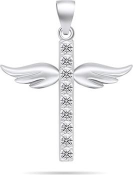 Brilio Silver - Charming silver pendant with zircons Angel cross PT67W