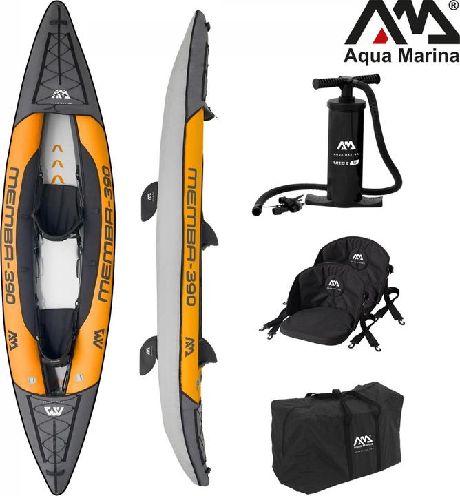 Aqua Marina Kayak 390x90 cm pour 2 personnes avec siège pneumatique dossier réglable sac de transport Reparatu (2 pers.)