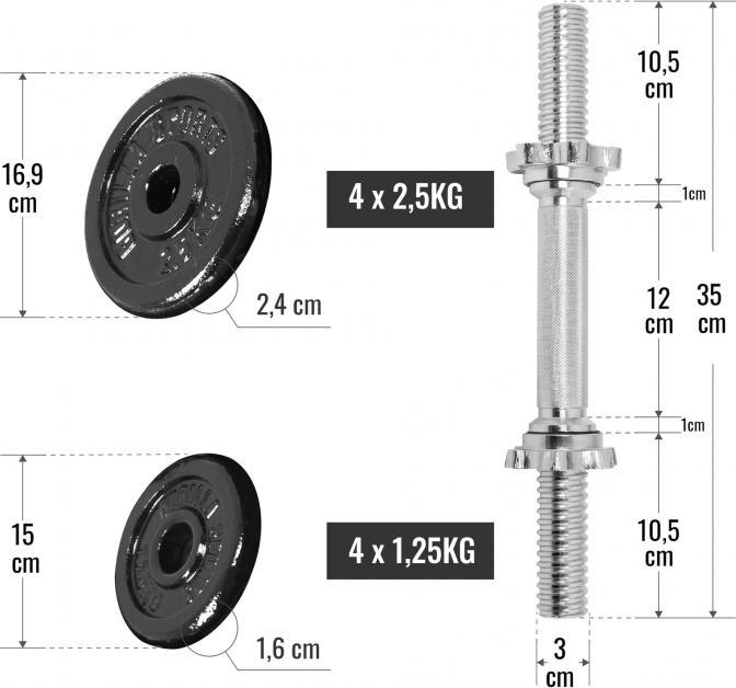 Immagine prodotto Gorilla Sports Set di manubri (4 x 2,5 kg, 4 x 1,25 kg)