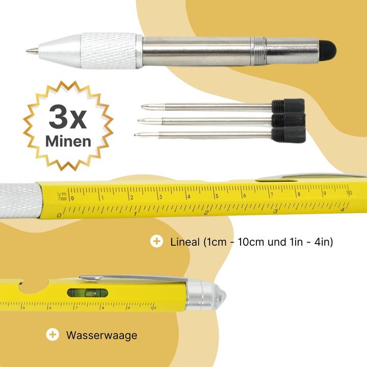 Produktbild Hermex 8in1 Multi-Kugelschreiber Multifunktionsstift Touchpen Wasserwaage Schraubendreher (8 Funktionen)