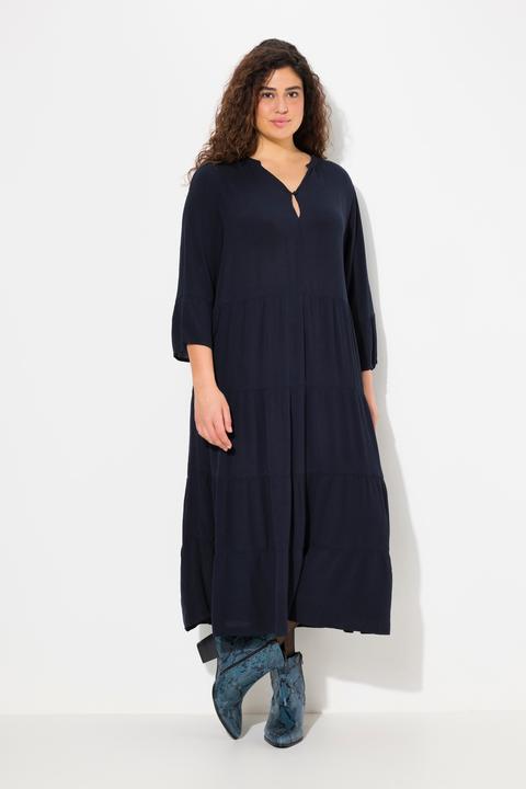 Produktbild Ulla Popken Kleid, A-Linie, Tunika-Ausschnitt, 3/4-Volantarm (56)