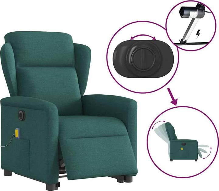 Produktbild VidaXL Elektrischer Massagesessel mit Aufstehhilfe Dunkelgrün Stoff