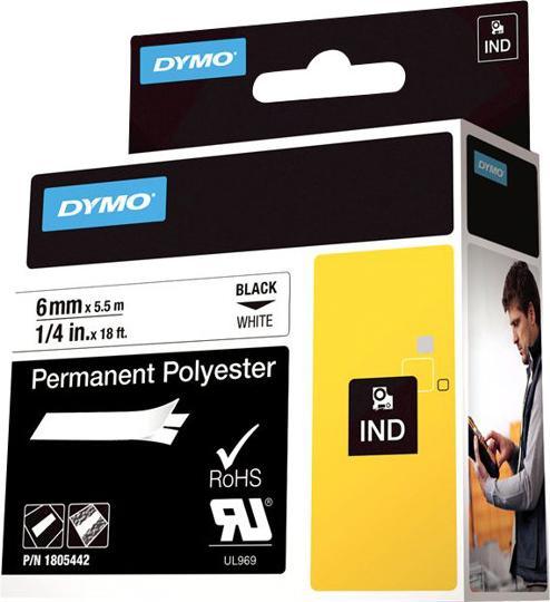 Produktbild Dymo Rhino 6mm schwarz auf weiß Perm Poly (0.60 cm, Weiss)