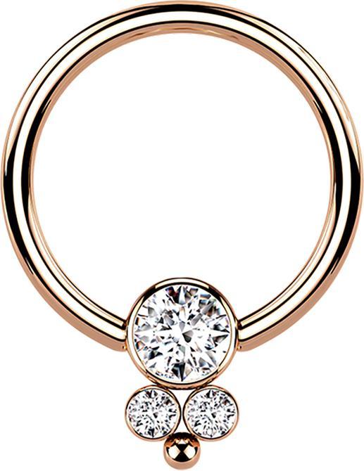 Immagine prodotto Star Piercing Anello con chiusura a sfera Disco in oro rosa con tre cristalli (Acciaio chirurgico 316L, senza ottone)